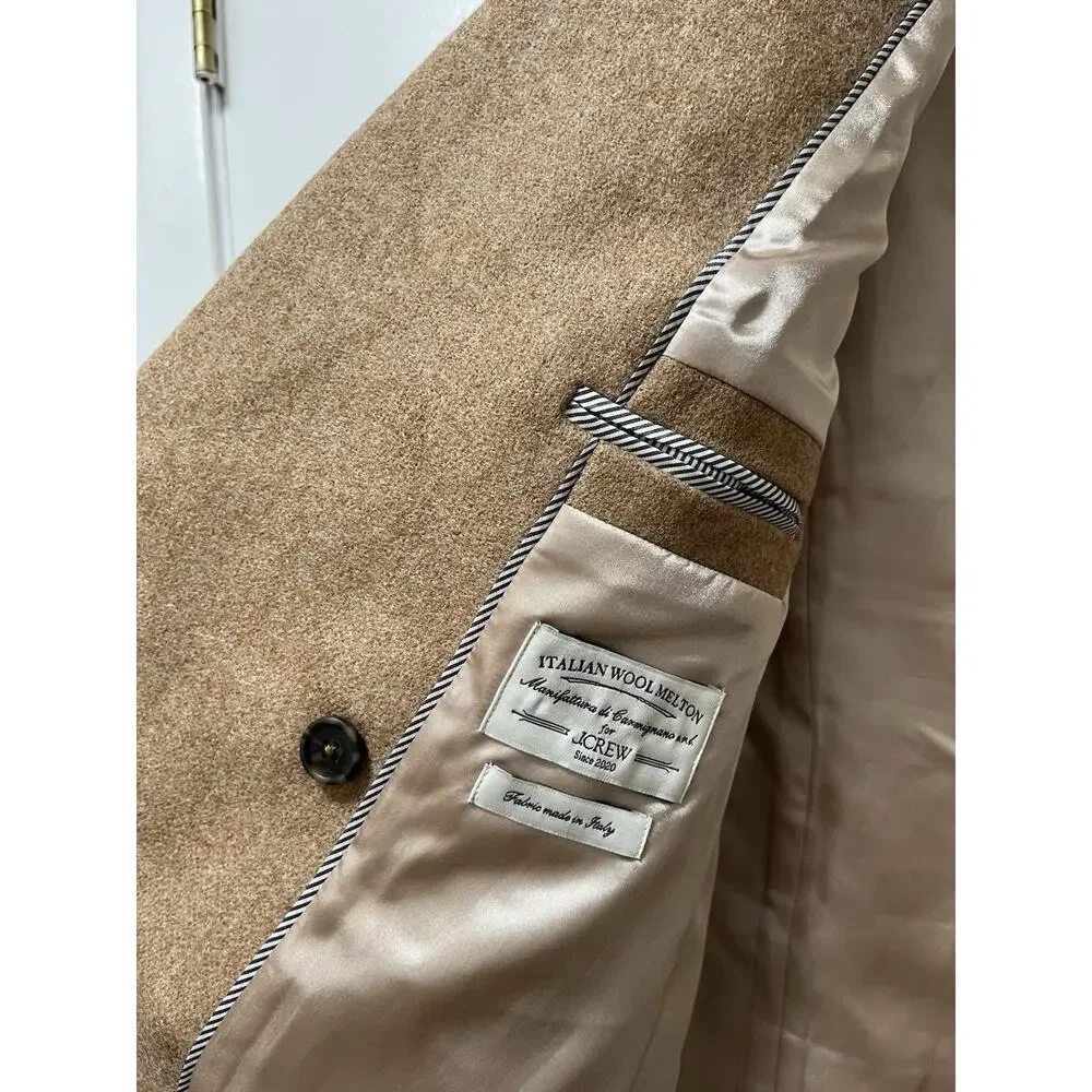 J Crew Womens Melton Wool Double Breasted Classic Peacoat Coat Size 4 Soft Brown
